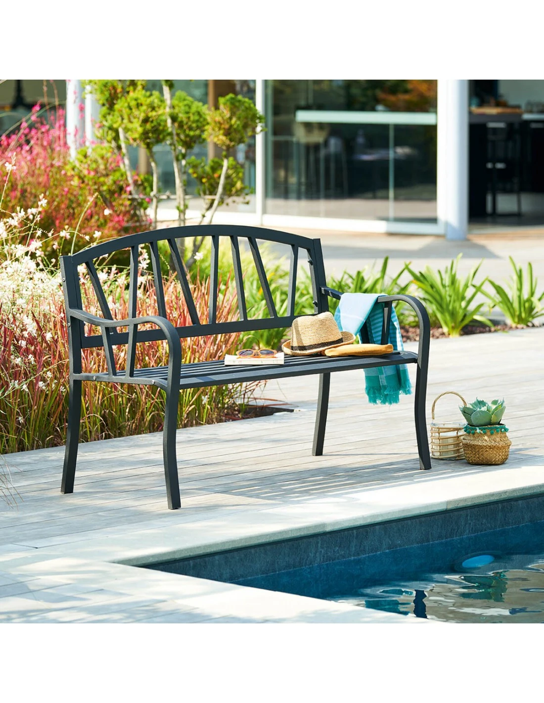 Banc De Jardin Alvernia 3 Places - Acier époxy Noir 3 Banc De Jardin Alvernia 3 Places - Acier époxy Noir