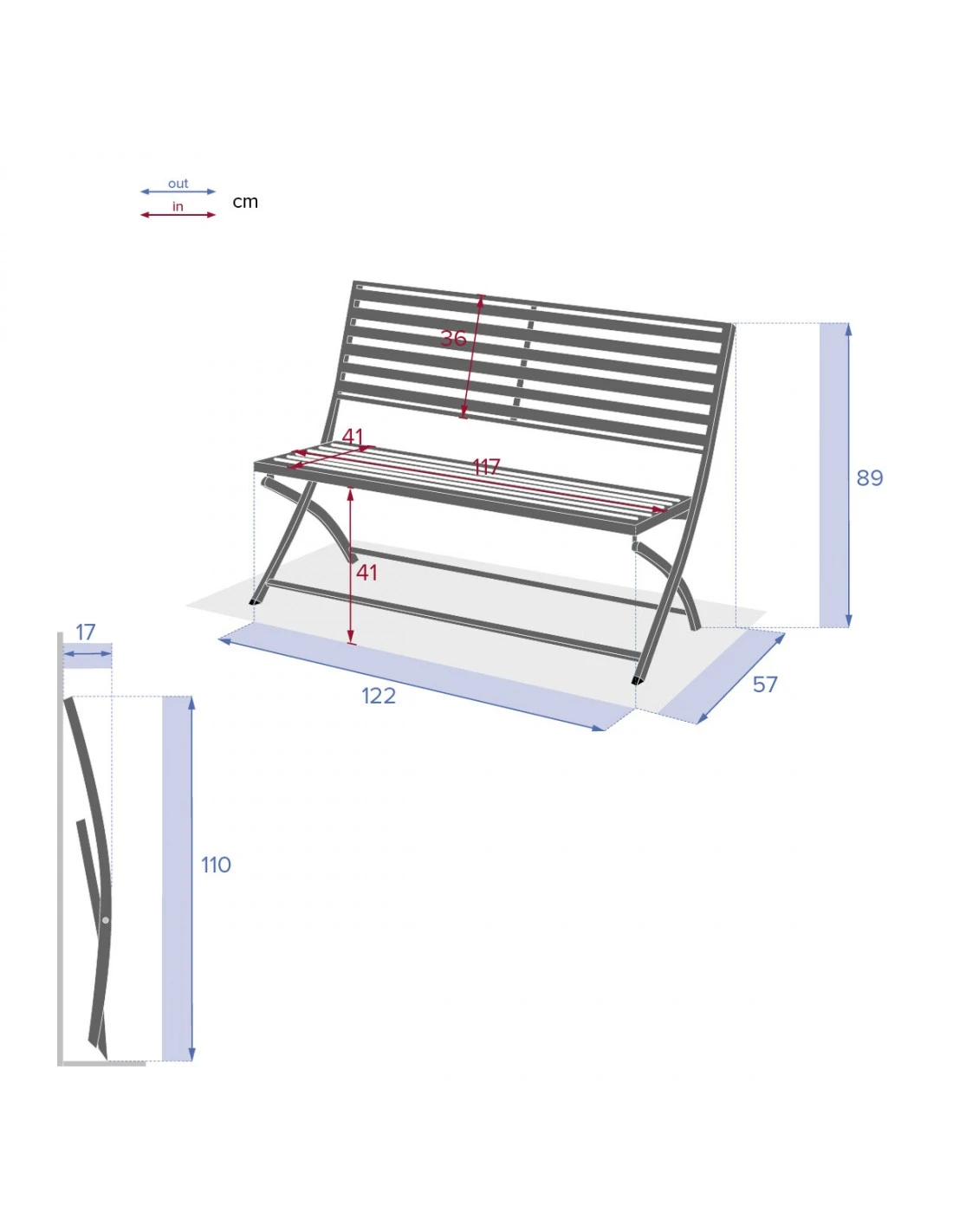 Banc De Jardin Olbia 3 Places Pliant Gris - L.122 X P.53 X H.88 Cm 7 Banc De Jardin Olbia 3 Places Pliant Gris - L.122 X P.53 X H.88 Cm – Image 5