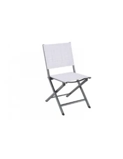 Chaise De Jardin Pliante Censo - Aluminium Toile PVC - Gris Clair Chiné