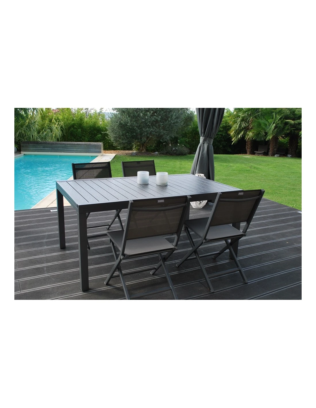Chaise De Jardin Pliante Censo - Aluminium Toile PVC - Anthracite Chiné 4 Chaise De Jardin Pliante Censo - Aluminium Toile PVC - Anthracite Chiné – Image 2
