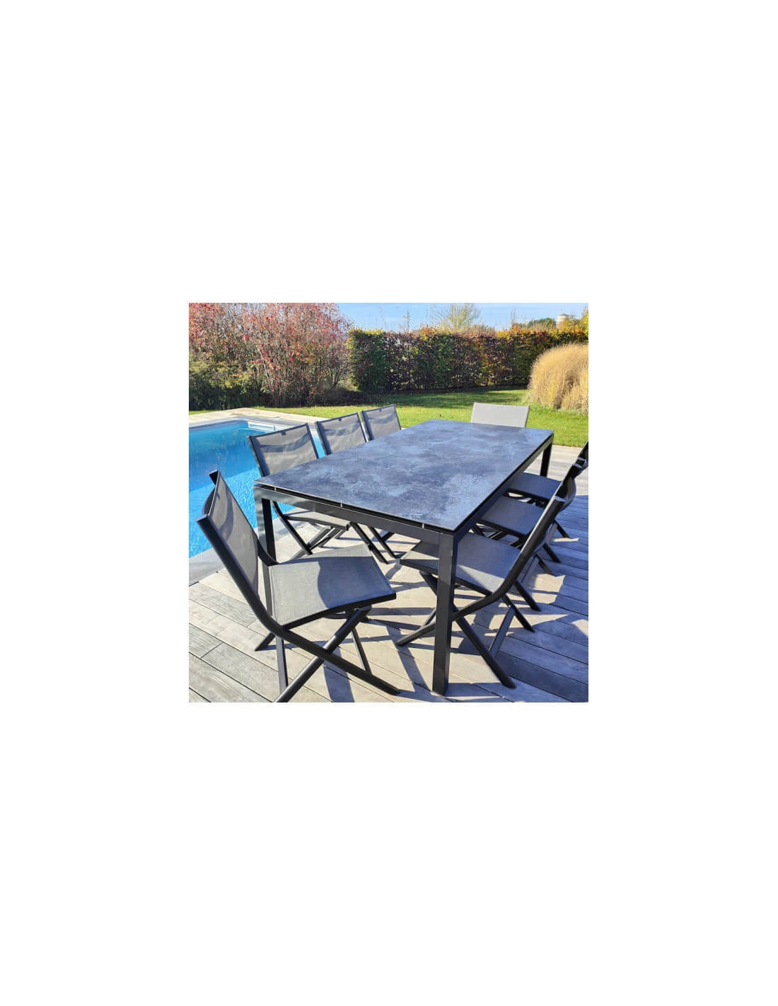 Chaise Pliante Nils - Noir Mat Textilène Gris Lin 4 Chaise Pliante Nils - Noir Mat Textilène Gris Lin – Image 2