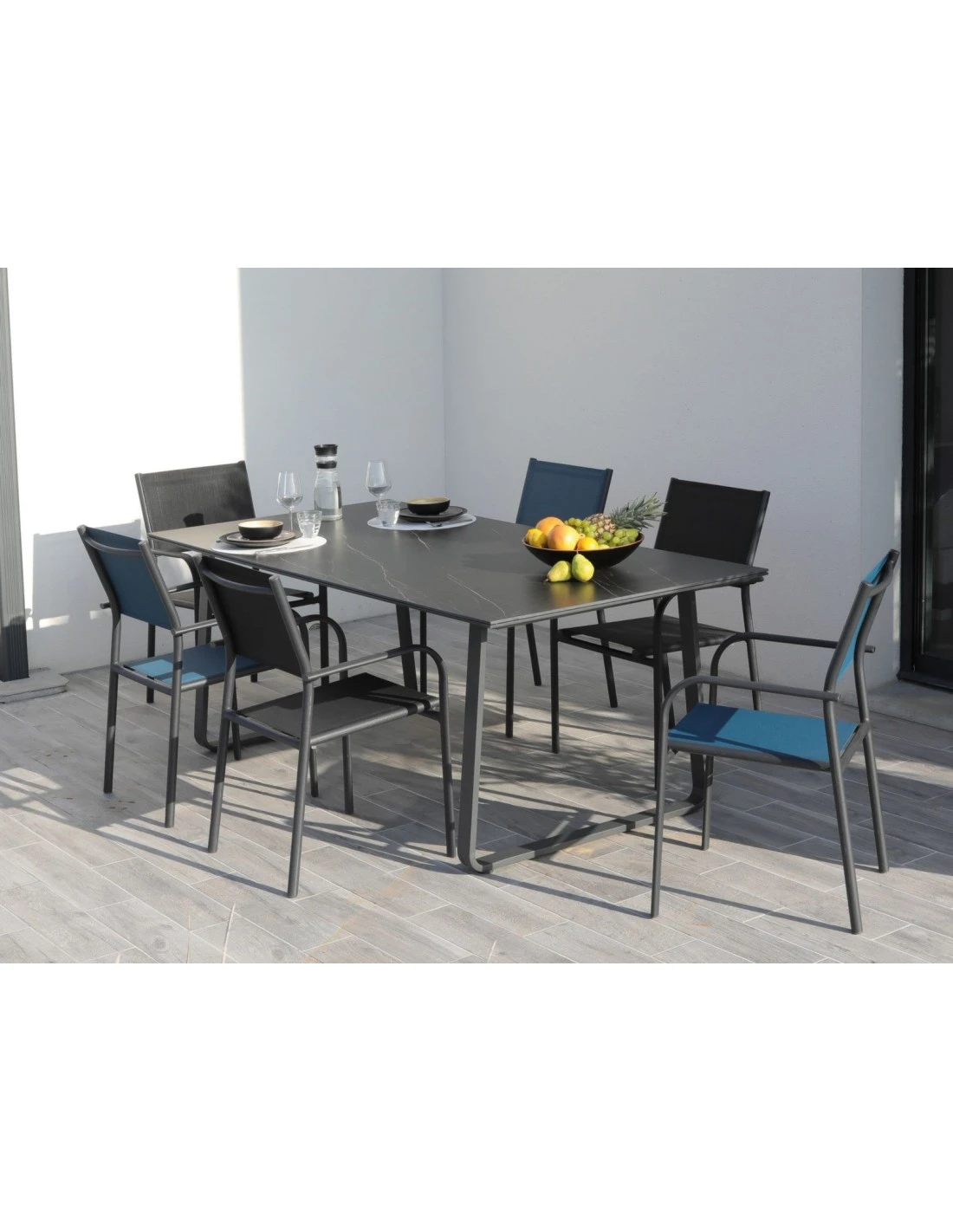 Fauteuil De Jardin Duca Empilable - Aluminium Et Toile - Graphite / Bleu 4 Fauteuil De Jardin Duca Empilable - Aluminium Et Toile - Graphite / Bleu – Image 2