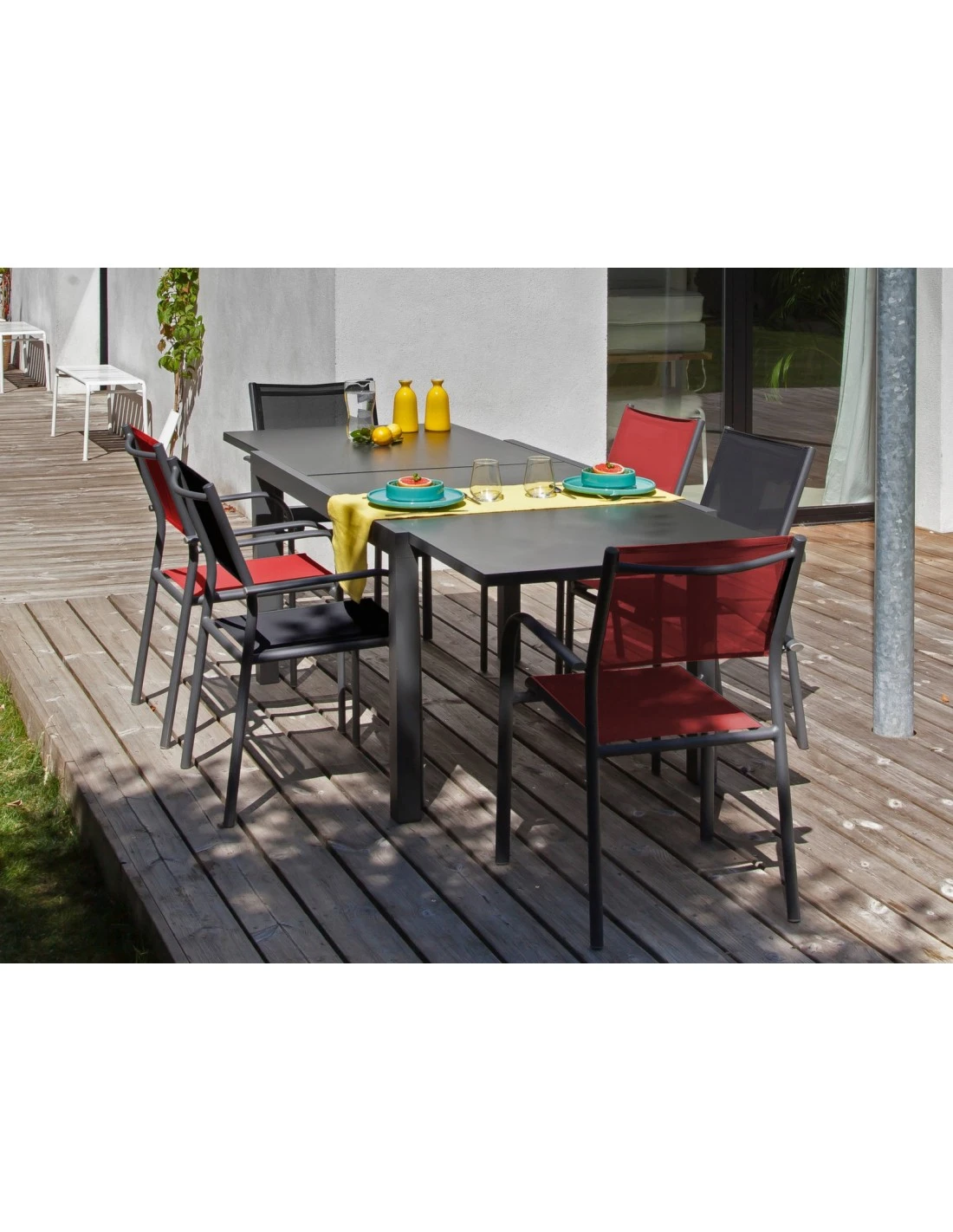 Fauteuil De Jardin Duca Empilable - Aluminium Et Toile - Graphite / Rouge 4 Fauteuil De Jardin Duca Empilable - Aluminium Et Toile - Graphite / Rouge – Image 2