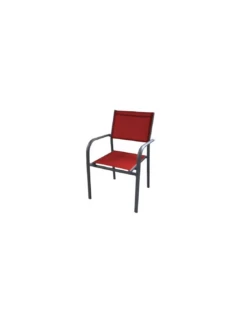 Fauteuil De Jardin Duca Empilable - Aluminium Et Toile - Grey/Rouge