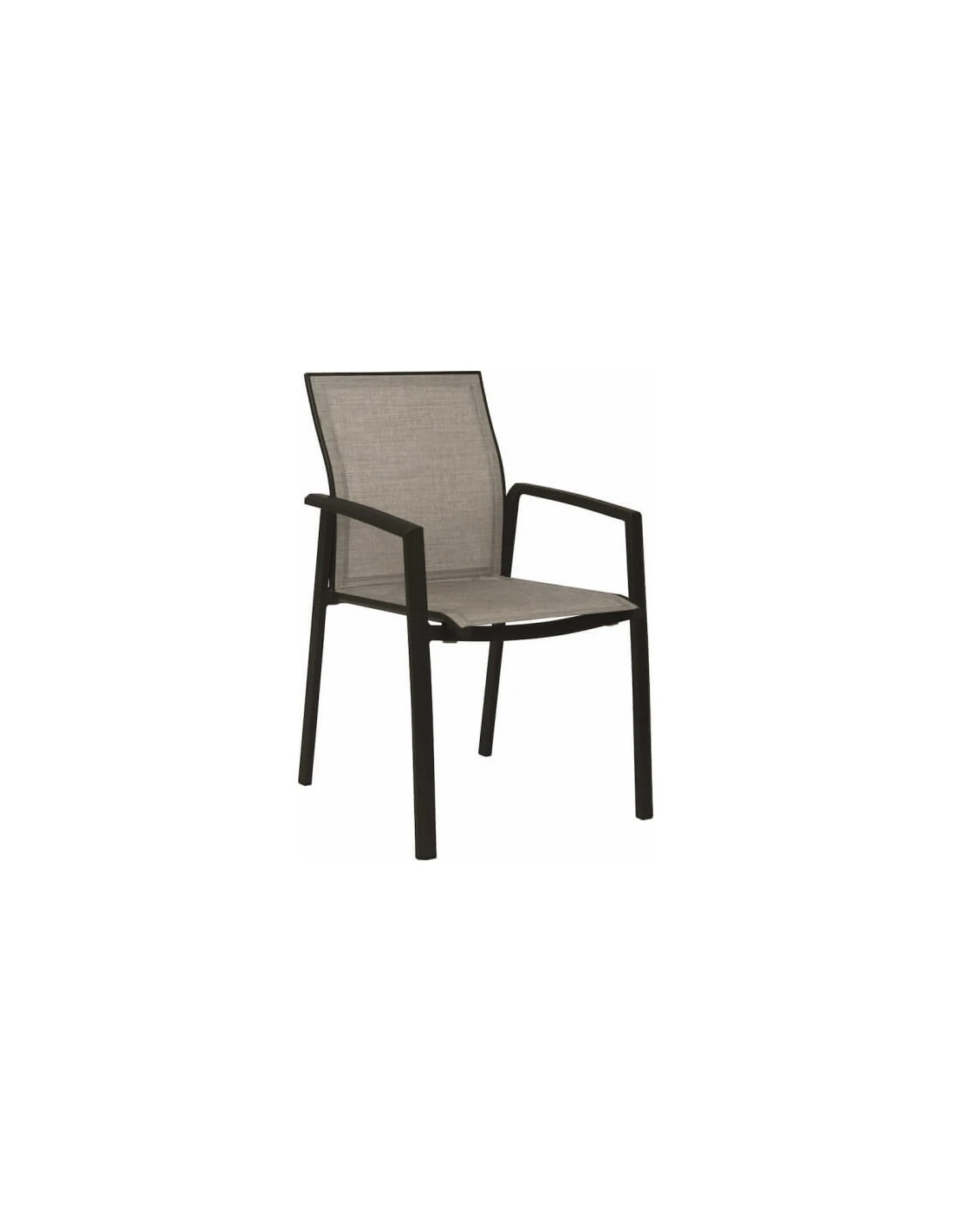 Fauteuil De Jardin KARI - Noir Mat Textilène Gris Lin 3 Fauteuil De Jardin KARI - Noir Mat Textilène Gris Lin
