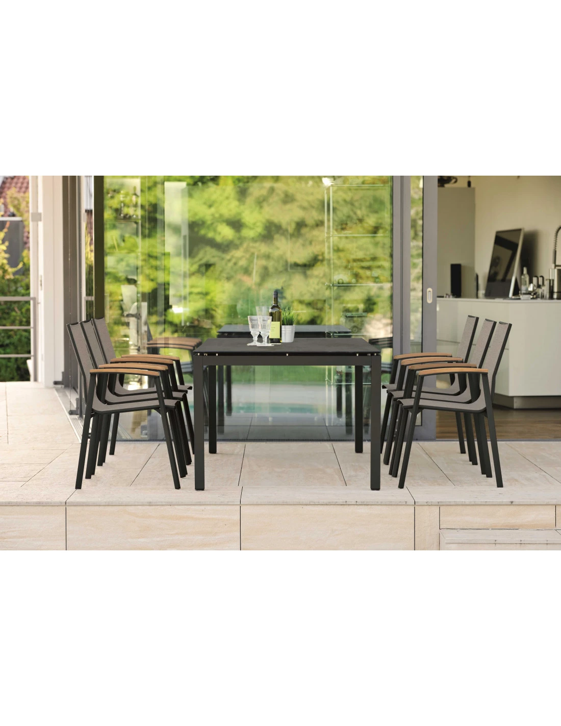 Fauteuil New Top - Noir Mat Textilène Gris Lin 4 Fauteuil New Top - Noir Mat Textilène Gris Lin – Image 2