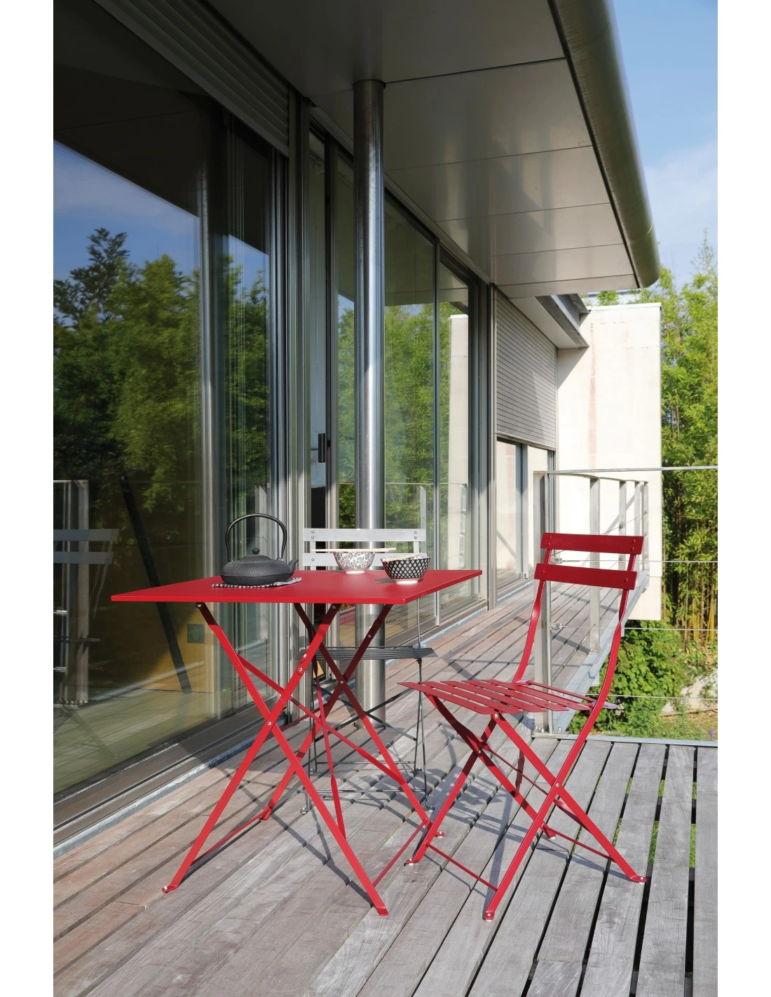 Guéridon Cuba Carré 70x70 Cm - Acier époxy - Rouge 4 Guéridon Cuba Carré 70x70 Cm - Acier époxy - Rouge – Image 2