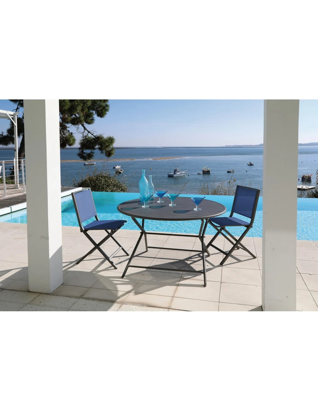 Guéridon Pliant Globe Ø120 Cm - Aluminium Coloris Au Choix - Bleu 4 Guéridon Pliant Globe Ø120 Cm - Aluminium Coloris Au Choix - Bleu – Image 2