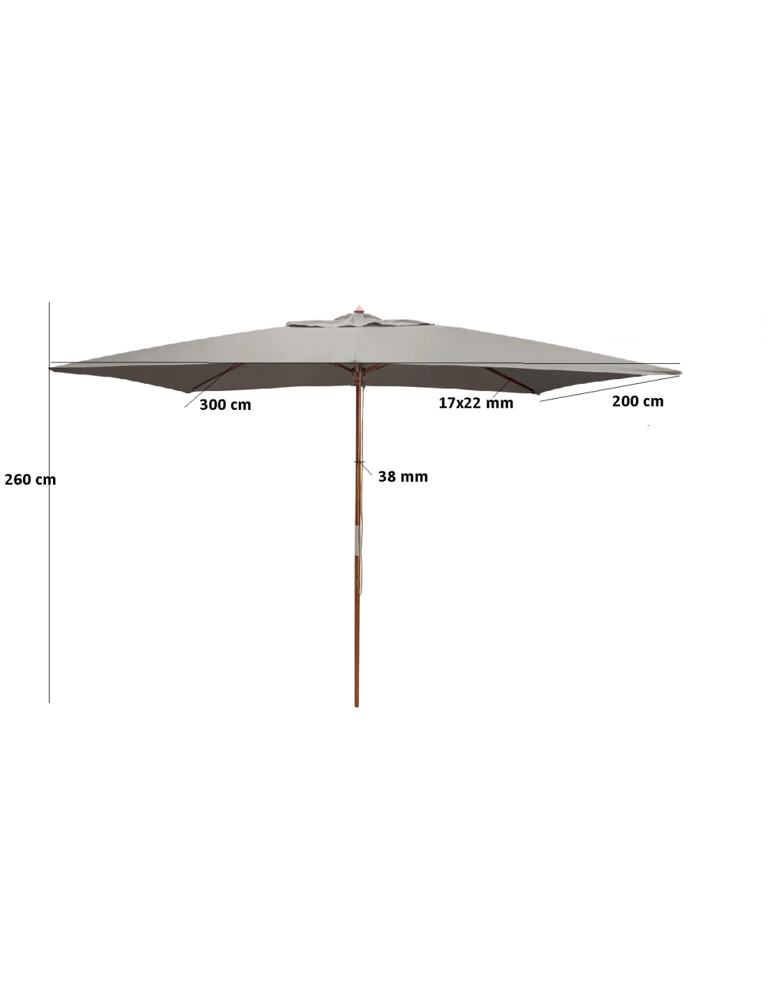 Parasol Bois 3 X 2 M Ouverture à Poulie - 3 Coloris - Gris 4 Parasol Bois 3 X 2 M Ouverture à Poulie - 3 Coloris - Gris – Image 2