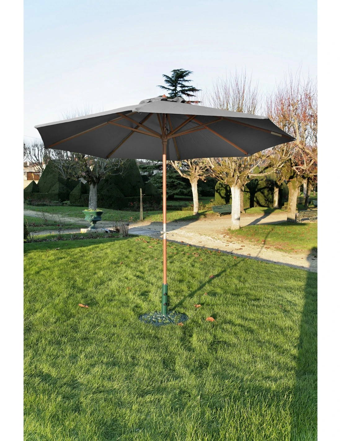 Parasol Bois Ø 3.5 M Ouverture à Manivelle 3 Coloris - Gris 3 Parasol Bois Ø 3.5 M Ouverture à Manivelle 3 Coloris - Gris