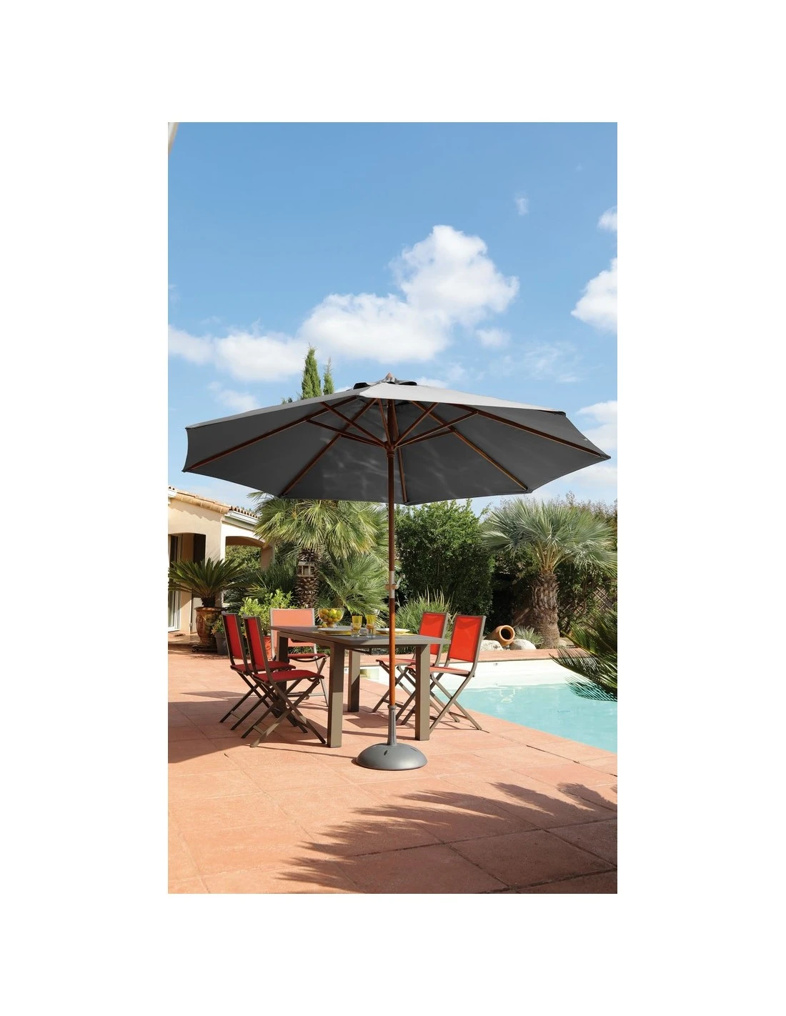 Parasol Bois Ø300 Cm Ouverture à Manivelle En 3 Coloris - Gris 4 Parasol Bois Ø300 Cm Ouverture à Manivelle En 3 Coloris - Gris – Image 2