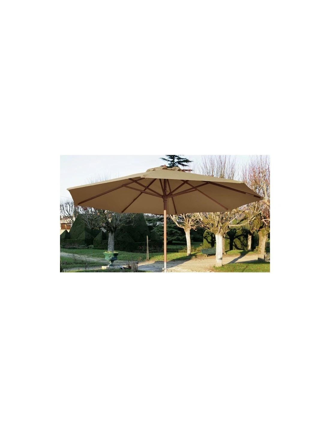 Parasol Bois Ø300 Cm Ouverture à Manivelle En 3 Coloris - Taupe 6 Parasol Bois Ø300 Cm Ouverture à Manivelle En 3 Coloris - Taupe – Image 4