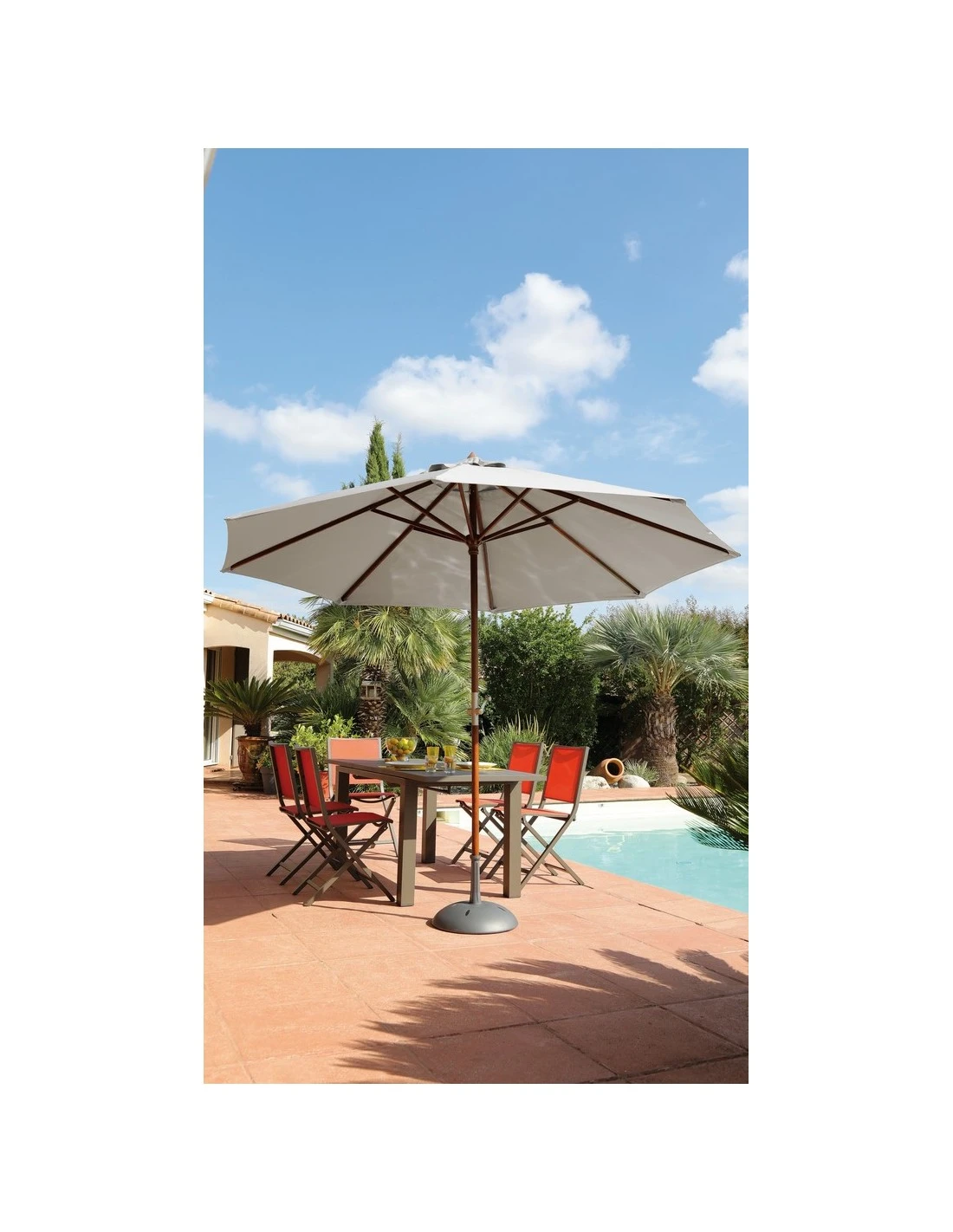Parasol Bois Ø300 Cm Ouverture à Manivelle En 3 Coloris - Ecru 4 Parasol Bois Ø300 Cm Ouverture à Manivelle En 3 Coloris - Ecru – Image 2