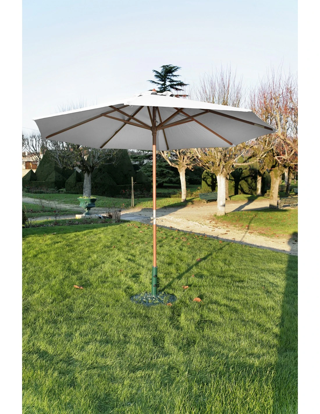 Parasol Bois Ø300 Cm Ouverture à Manivelle En 3 Coloris - Ecru 5 Parasol Bois Ø300 Cm Ouverture à Manivelle En 3 Coloris - Ecru – Image 3