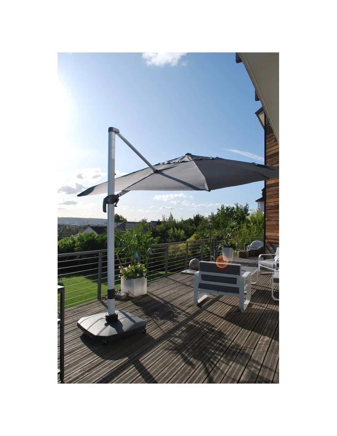 Parasol Déporté 3 X 3 M - Aluminium, Toile Polyester - Blanc / Anthracite 3 Parasol Déporté 3 X 3 M - Aluminium, Toile Polyester - Blanc / Anthracite