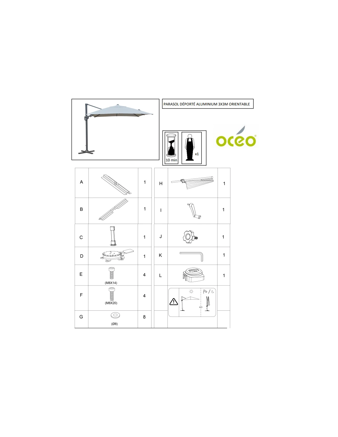 Parasol Déporté 3 X 3 M Elios Aluminium Toile Novasun 280gr/m² - Gris Chiné Clair 4 Parasol Déporté 3 X 3 M Elios Aluminium Toile Novasun 280gr/m² - Gris Chiné Clair – Image 2