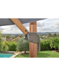 Parasol Déporté 3 X 3 M - Heat Transfert Effet Teck - Anthracite Chiné -Petit Coin Vert Magasin parasol deporte 3 x 3 m heat transfert effet teck 3