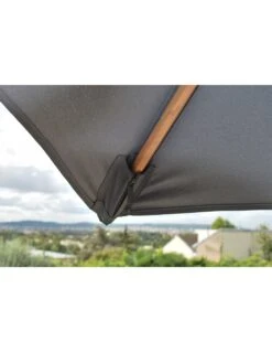 Parasol Déporté 3 X 3 M - Heat Transfert Effet Teck - Anthracite Chiné -Petit Coin Vert Magasin parasol deporte 3 x 3 m heat transfert effet teck 4