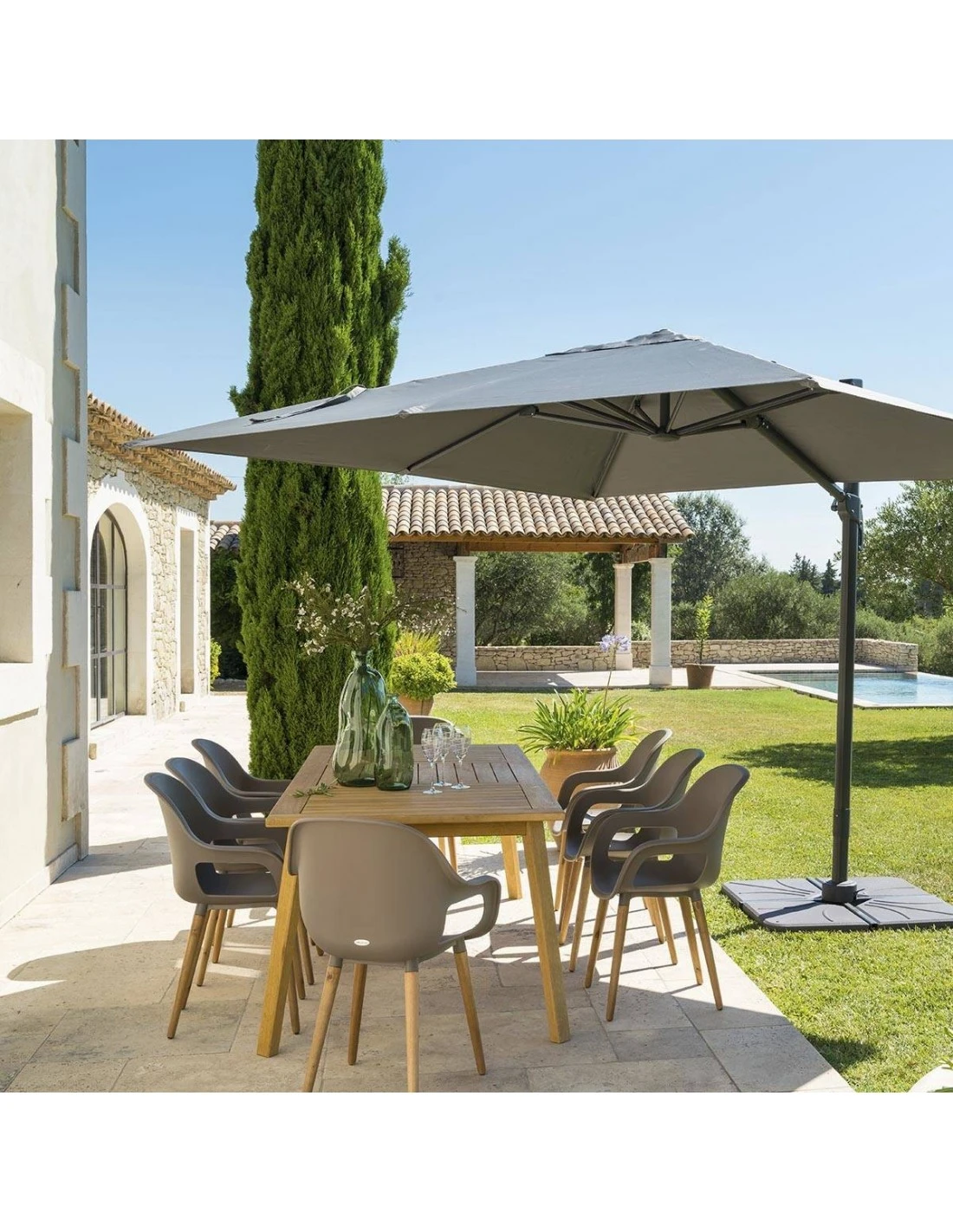 Parasol Déporté Carré Eléa 3 X 3 M - Graphite / Ardoise 4 Parasol Déporté Carré Eléa 3 X 3 M - Graphite / Ardoise – Image 2