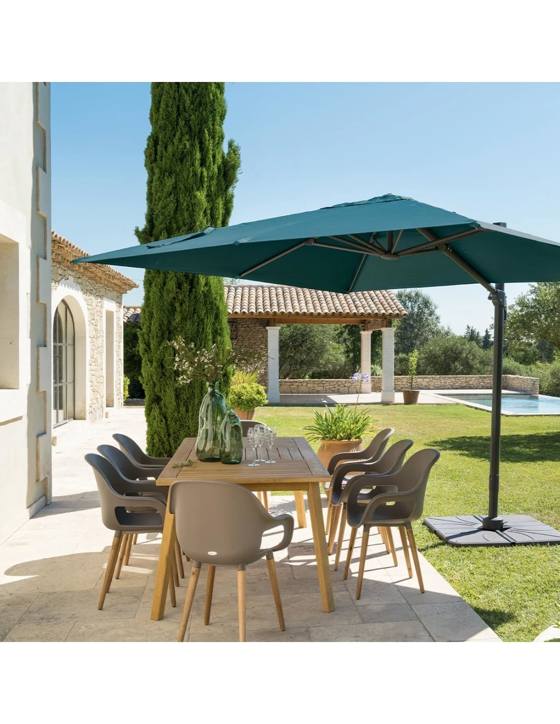 Parasol Déporté Carré Eléa 3 X 3 M - Toile Polyester 250g/m² - Bleu Canard 4 Parasol Déporté Carré Eléa 3 X 3 M - Toile Polyester 250g/m² - Bleu Canard – Image 2