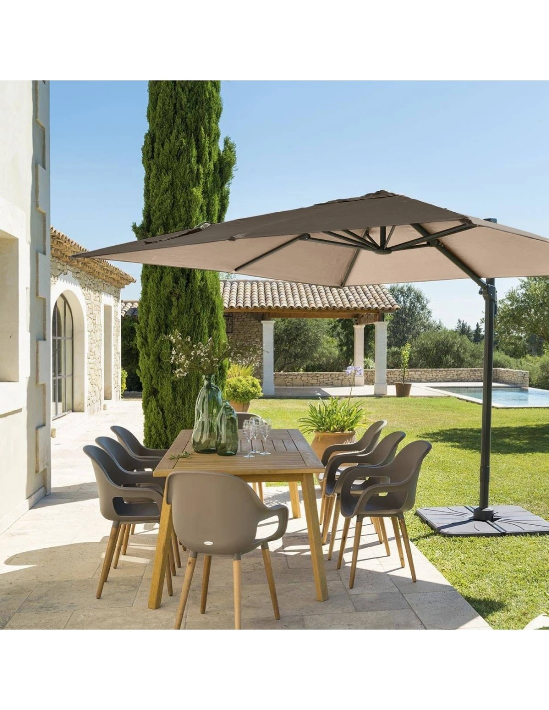 Parasol Déporté Carré Eléa 3 X 3 M - Toile Polyester 250g/m² - Noisette / Tonka 4 Parasol Déporté Carré Eléa 3 X 3 M - Toile Polyester 250g/m² - Noisette / Tonka – Image 2