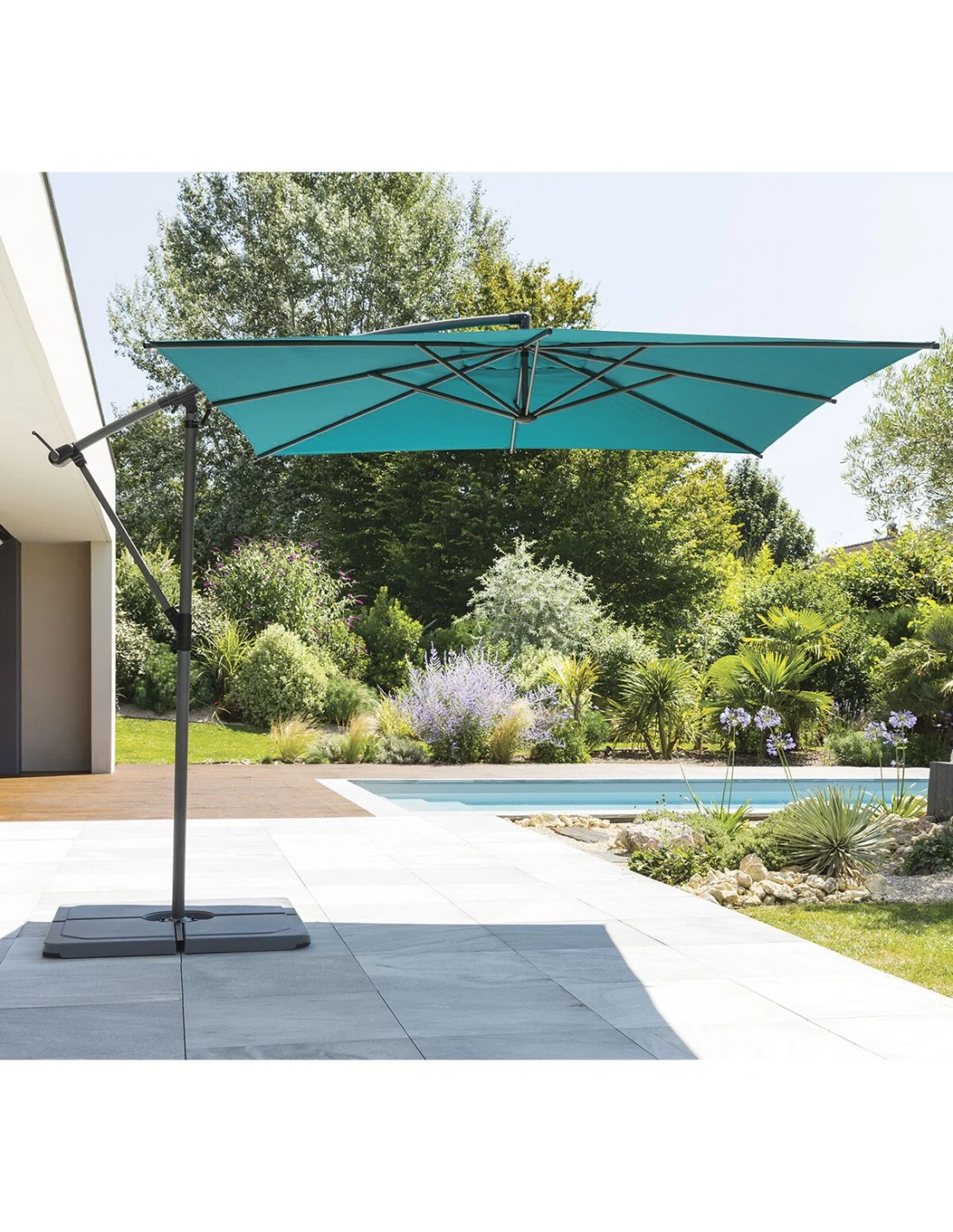 Parasol Déporté Carré Manoa 2.5x2.5 M - Acier Et Polyester - Bleu Canard 3 Parasol Déporté Carré Manoa 2.5x2.5 M - Acier Et Polyester - Bleu Canard