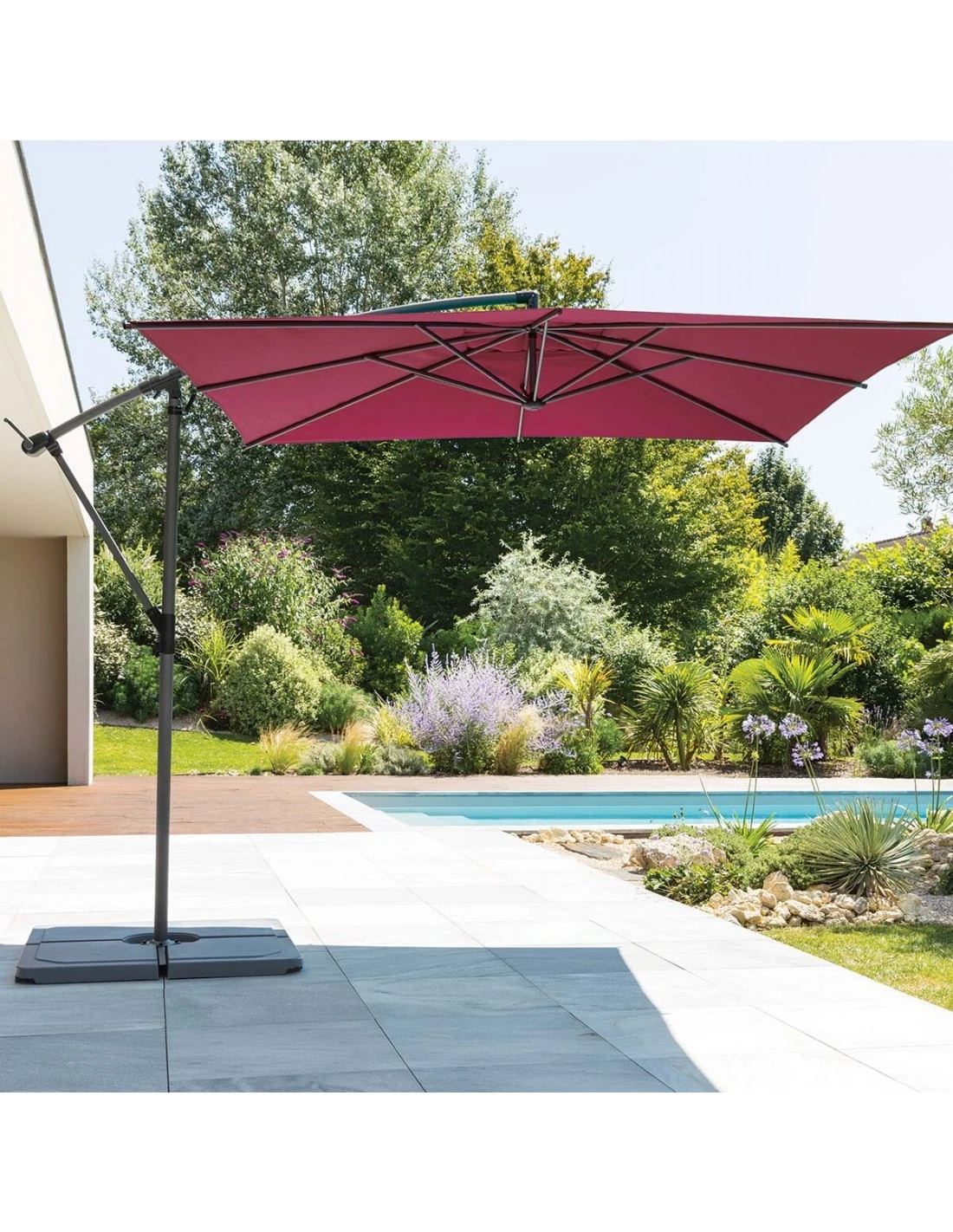 Parasol Déporté Carré Manoa 2.5x2.5 M - Acier Et Polyester - Bordeaux 3 Parasol Déporté Carré Manoa 2.5x2.5 M - Acier Et Polyester - Bordeaux
