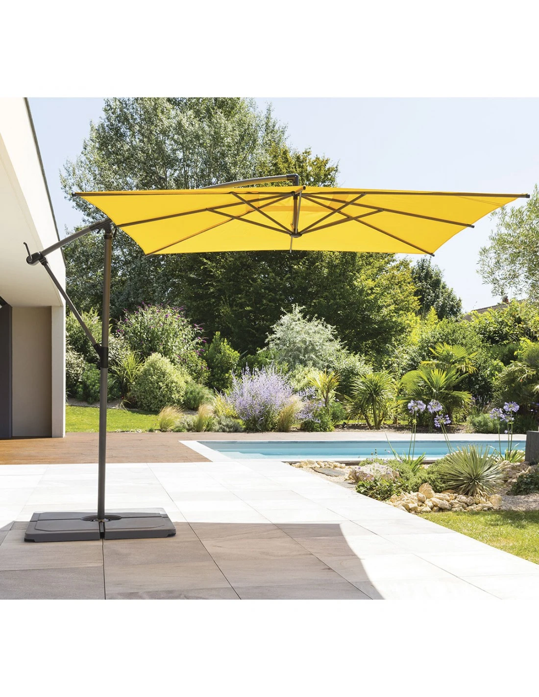 Parasol Déporté Carré Manoa 2.5x2.5 M - Acier Et Polyester - Moutarde 4 Parasol Déporté Carré Manoa 2.5x2.5 M - Acier Et Polyester - Moutarde – Image 2