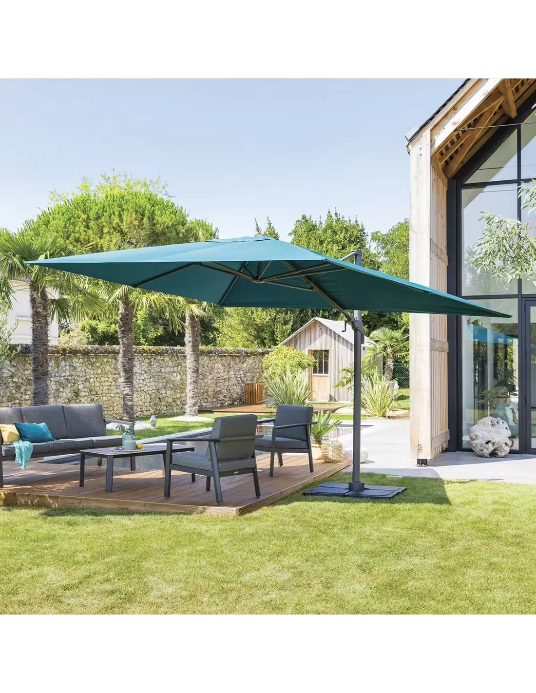 Parasol Déporté Éléa 3 X 4 M - Graphite / Bleu Canard 6 Parasol Déporté Éléa 3 X 4 M - Graphite / Bleu Canard – Image 4