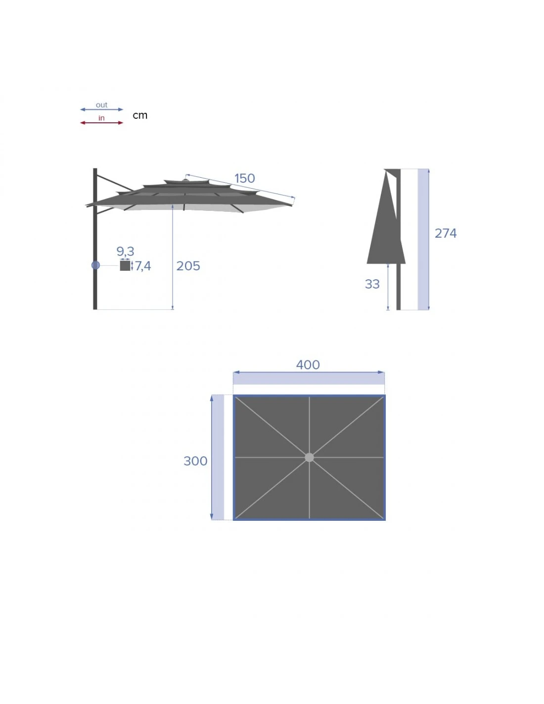 Parasol Déporté Eléa 3 X 4 M Multi-toiles Ardoise 9 Parasol Déporté Eléa 3 X 4 M Multi-toiles Ardoise – Image 7