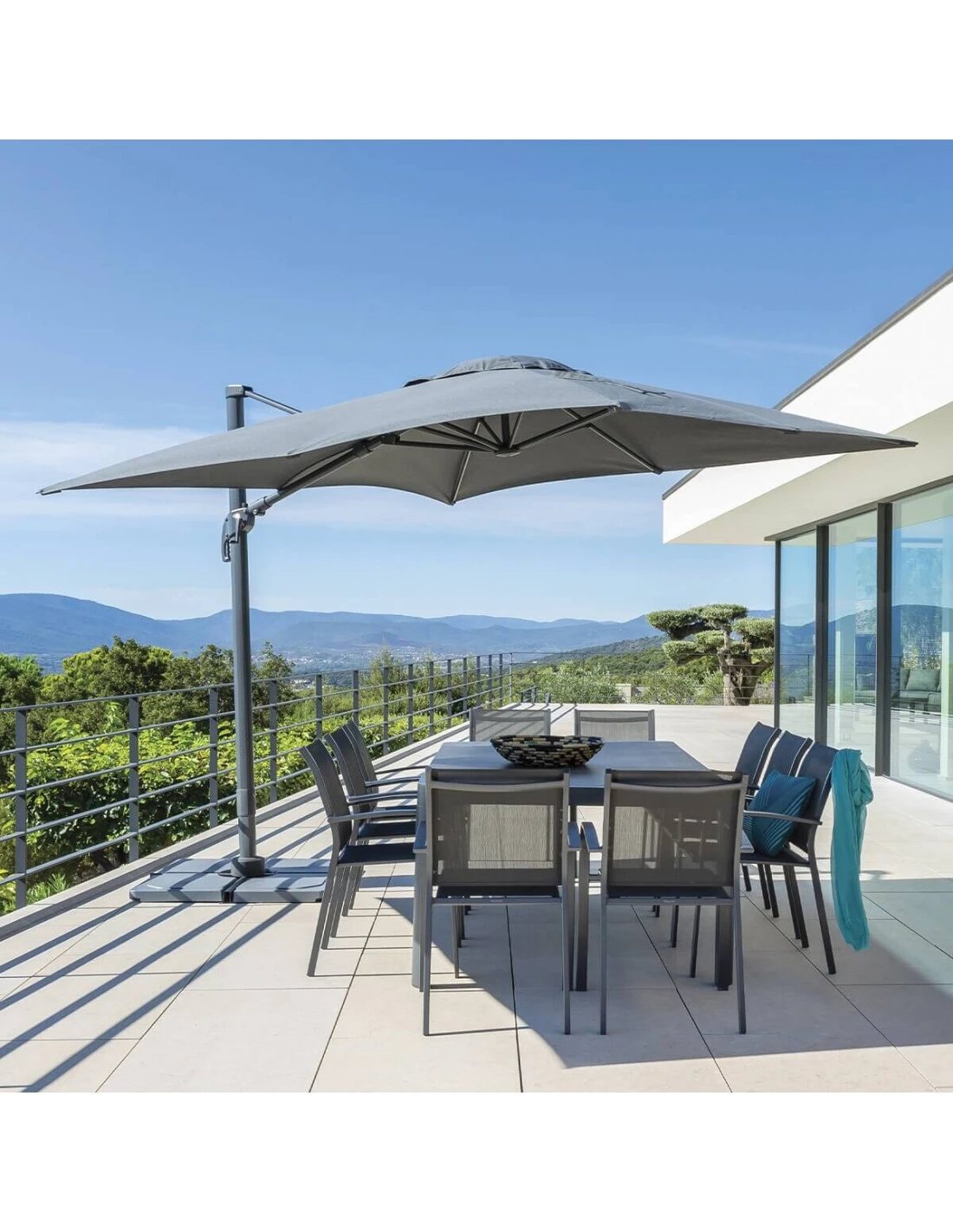 Parasol Déporté Elea 3x3 M Toile Olifen Anthracite 3 Parasol Déporté Elea 3x3 M Toile Olifen Anthracite