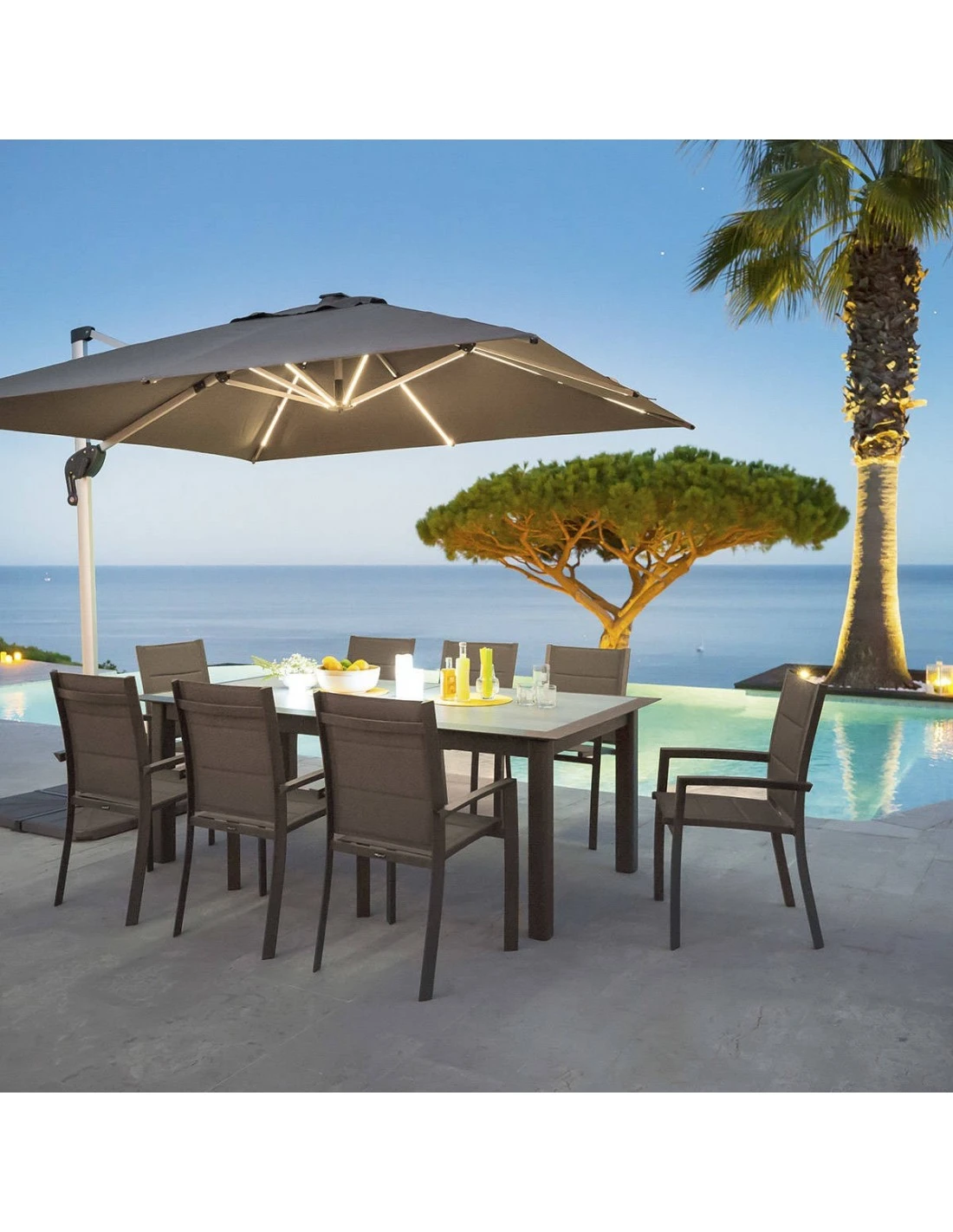 Parasol Déporté Équador 3x3 M Ardoise Avec LED 3 Parasol Déporté Équador 3x3 M Ardoise Avec LED