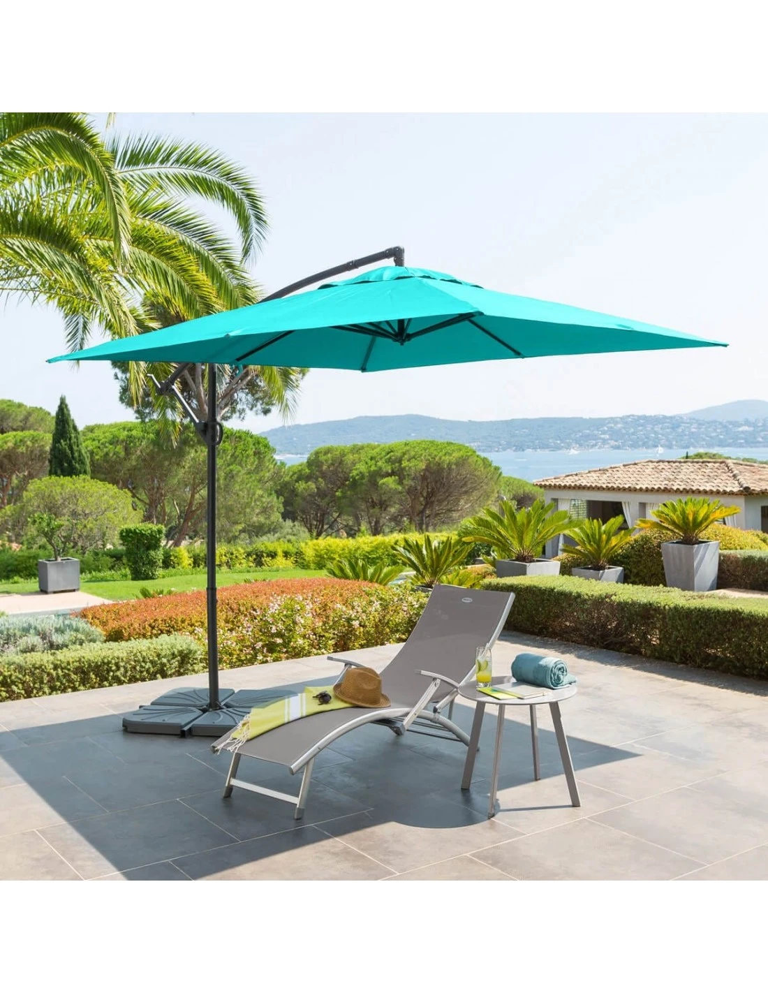Parasol Déporté Janeiro Carré 2,5 X 2,5 M - Aluminium Et Toile Polyester - Emeraude 4 Parasol Déporté Janeiro Carré 2,5 X 2,5 M - Aluminium Et Toile Polyester - Emeraude – Image 2