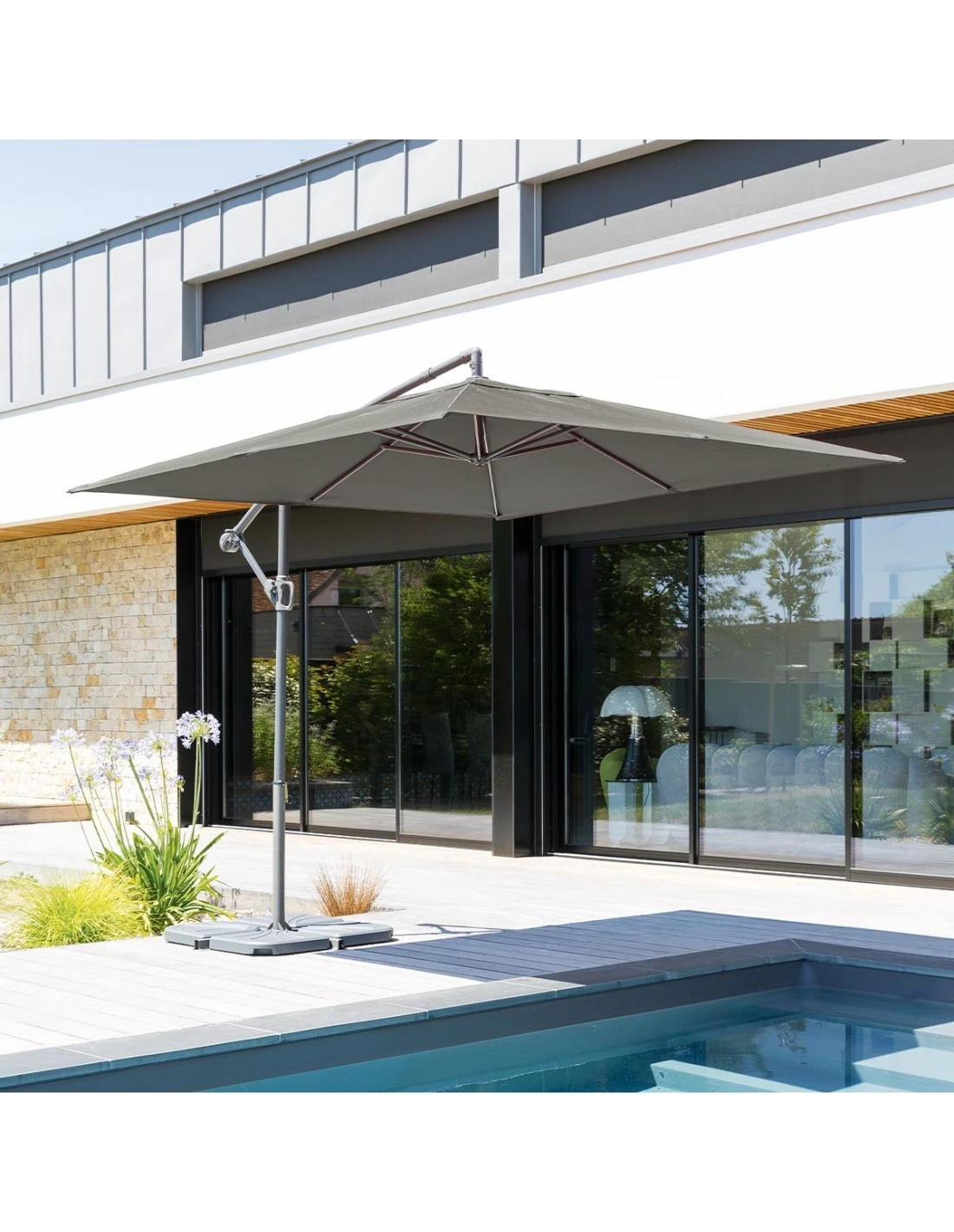 Parasol Déporté Janeiro Carré 2,5 X 2,5 M - Aluminium Et Toile Polyester - Gris Cendré 4 Parasol Déporté Janeiro Carré 2,5 X 2,5 M - Aluminium Et Toile Polyester - Gris Cendré – Image 2