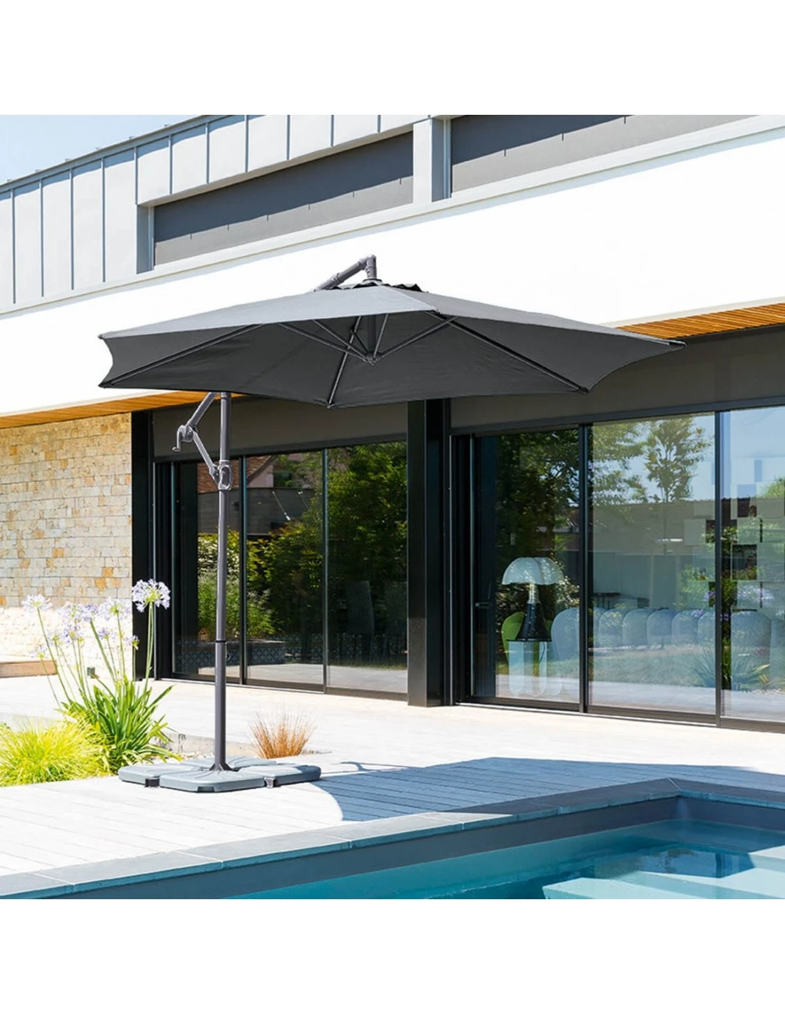 Parasol Déporté Janeiro Rond Ø3m - Aluminium Et Polyester 3 Parasol Déporté Janeiro Rond Ø3m - Aluminium Et Polyester