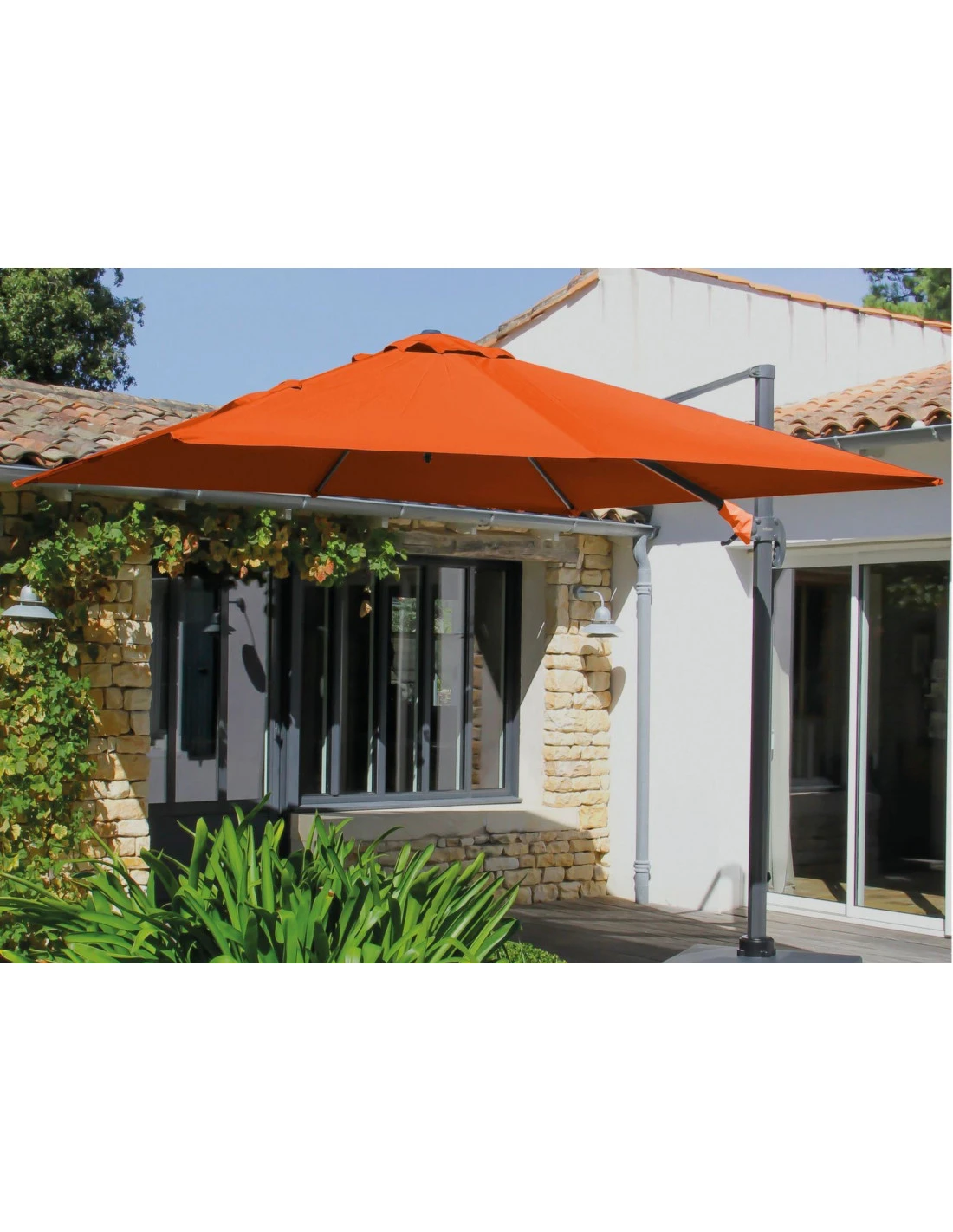Parasol Déporté Roma 3 X 3 M - Aluminium Et Polyester - Inclinable Et Orientable - Grey / Paprika 4 Parasol Déporté Roma 3 X 3 M - Aluminium Et Polyester - Inclinable Et Orientable - Grey / Paprika – Image 2