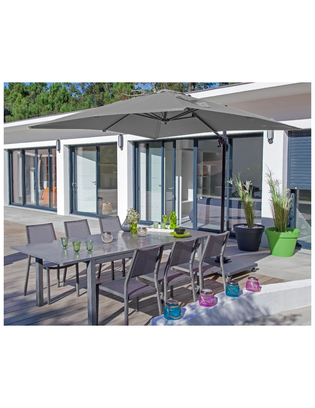 Parasol Déporté Roma 3 X 3 M - Aluminium Et Polyester - Inclinable Et Orientable - Grey / Gris 4 Parasol Déporté Roma 3 X 3 M - Aluminium Et Polyester - Inclinable Et Orientable - Grey / Gris – Image 2