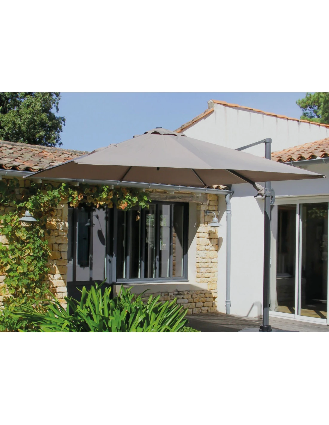 Parasol Déporté Roma 3 X 3 M - Aluminium Et Polyester - Inclinable Et Orientable - Grey / Taupe 4 Parasol Déporté Roma 3 X 3 M - Aluminium Et Polyester - Inclinable Et Orientable - Grey / Taupe – Image 2