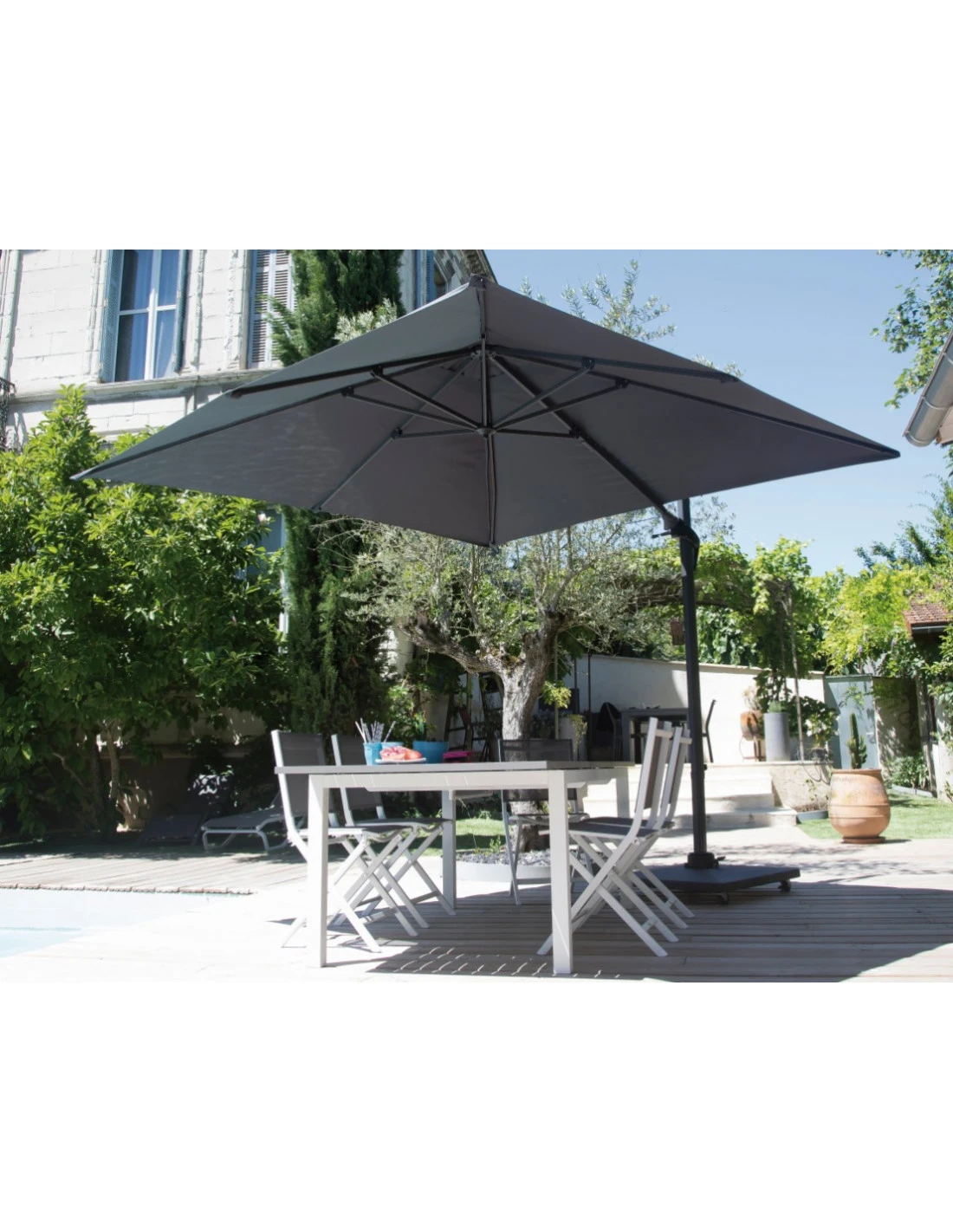 Parasol Déporté Roma 3 X 3 M - Aluminium Et Polyester - Inclinable Et Orientable - Grey / Bleu 3 Parasol Déporté Roma 3 X 3 M - Aluminium Et Polyester - Inclinable Et Orientable - Grey / Bleu