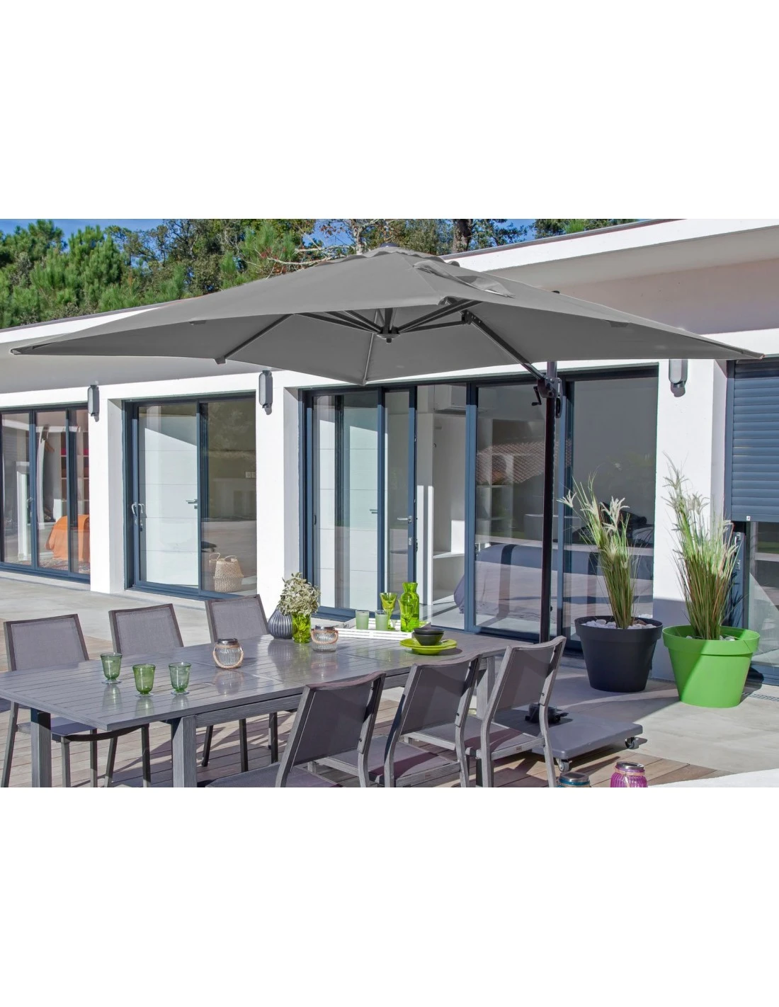 Parasol Déporté Roma 3 X 4 M En Aluminium - Grey / Taupe 4 Parasol Déporté Roma 3 X 4 M En Aluminium - Grey / Taupe – Image 2