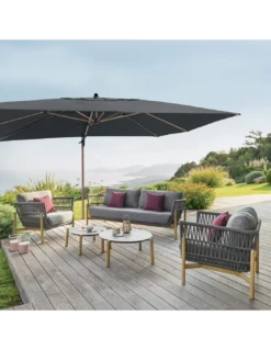 Parasol Déporté Soly 3 X 4 M Charbon - Mât Et Baleines Imprimés Effet Bois