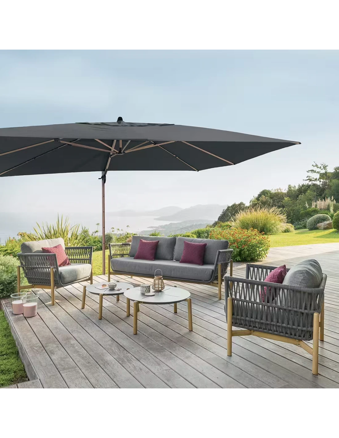 Parasol Déporté Soly 3 X 4 M Charbon - Mât Et Baleines Imprimés Effet Bois 3 Parasol Déporté Soly 3 X 4 M Charbon - Mât Et Baleines Imprimés Effet Bois