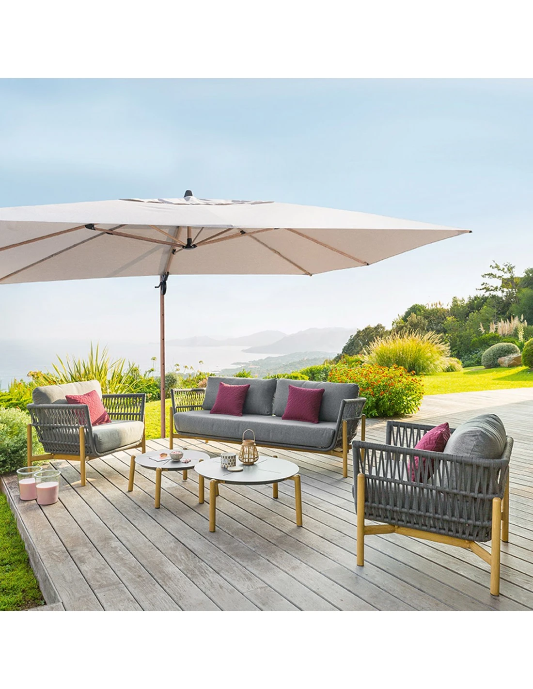 Parasol Déporté Soly 3 X 4 M Noisette - Mât Et Baleines Imprimés Effet Bois 3 Parasol Déporté Soly 3 X 4 M Noisette - Mât Et Baleines Imprimés Effet Bois