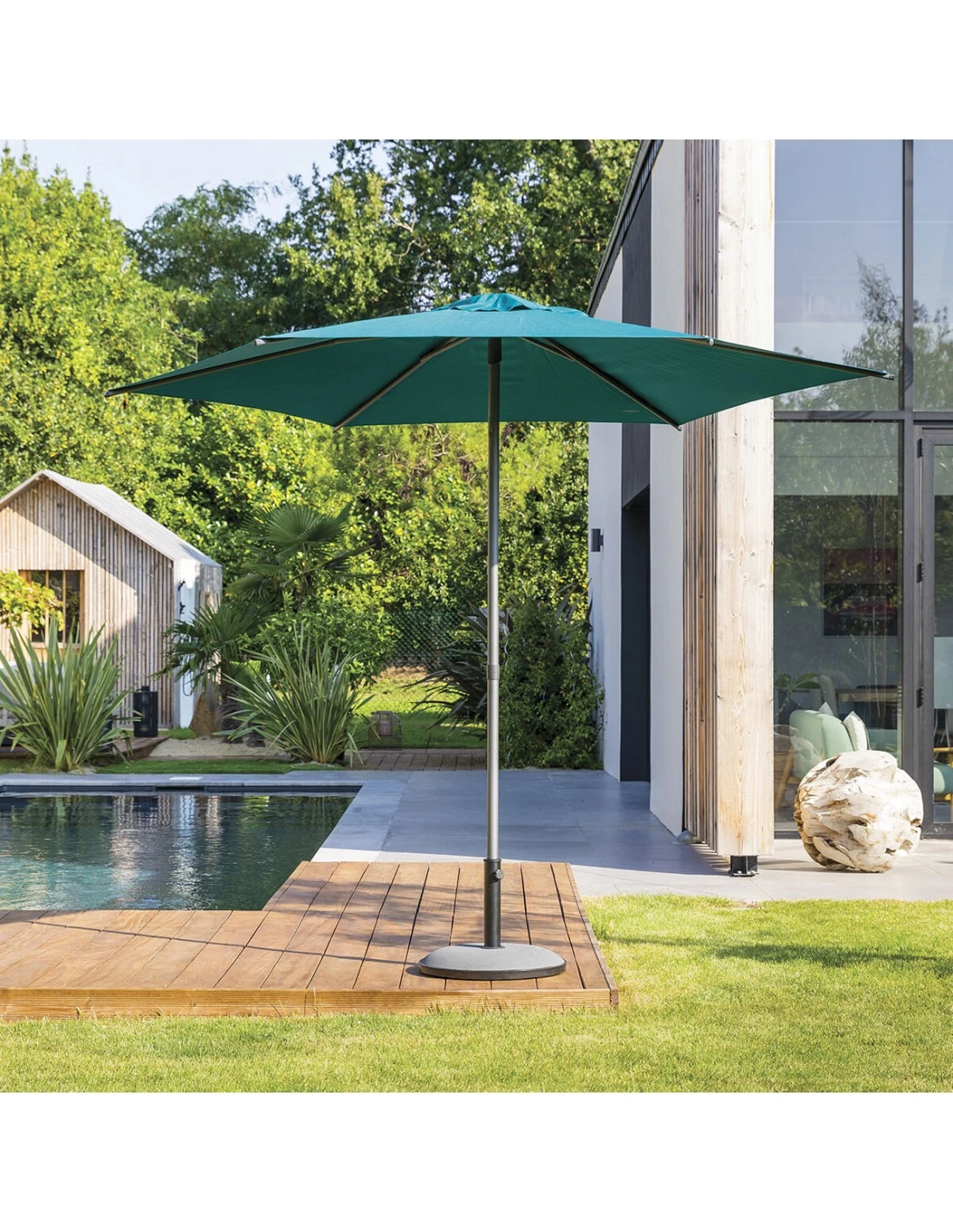 Parasol Droit Rond Soya Ø2.7m - Acier Et Polyester - Bleu Canard 4 Parasol Droit Rond Soya Ø2.7m - Acier Et Polyester - Bleu Canard – Image 2