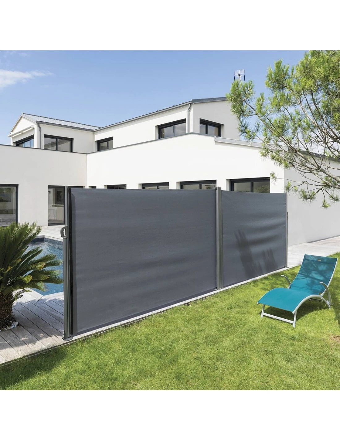 Paravent Double Antao Graphite - L.6 X H.1,80 M - Aluminium, Acier Et Toile Polyester 3 Paravent Double Antao Graphite - L.6 X H.1,80 M - Aluminium, Acier Et Toile Polyester