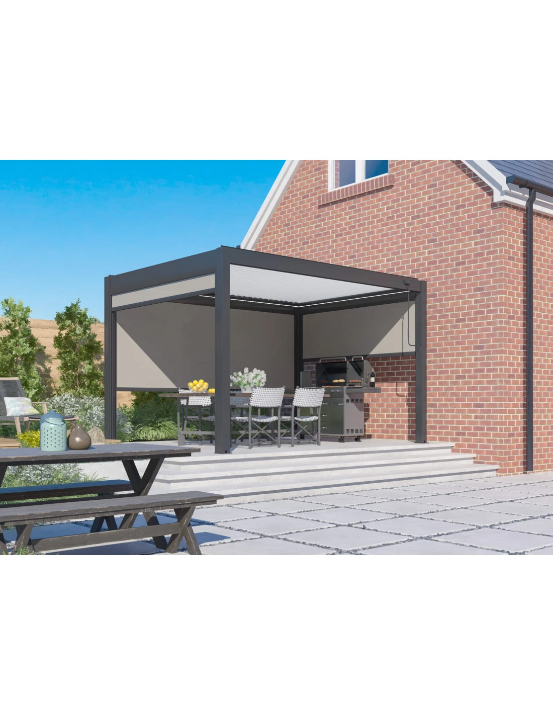 Pergola 3x4 M Bioclimatique Star LED Manuelle Grey Blanc 6 Pergola 3x4 M Bioclimatique Star LED Manuelle Grey Blanc – Image 4