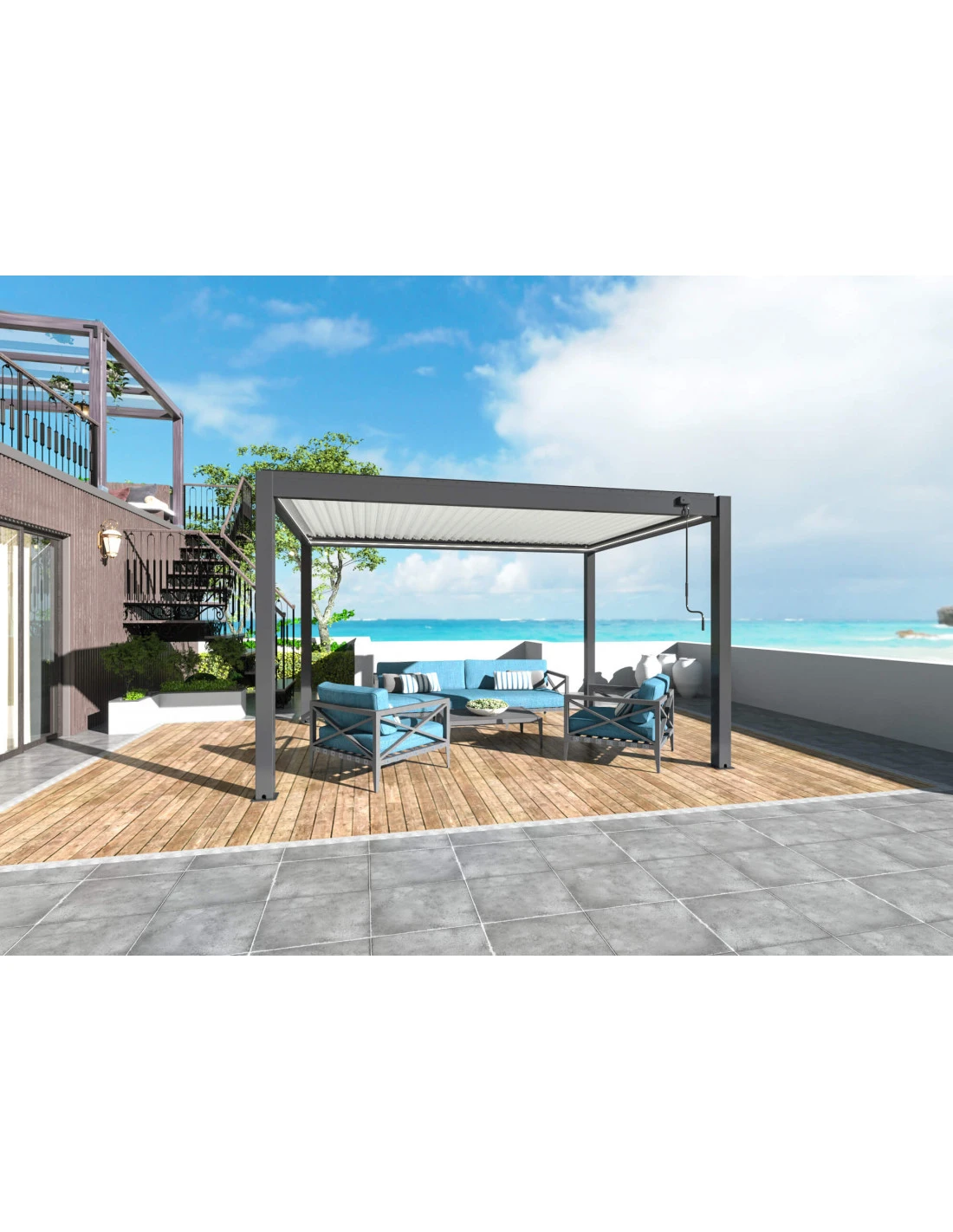 Pergola 3x4 M Bioclimatique Star LED Manuelle Grey Blanc 8 Pergola 3x4 M Bioclimatique Star LED Manuelle Grey Blanc – Image 6