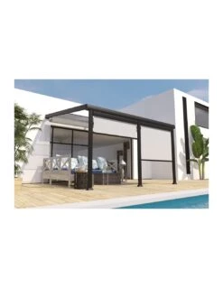 Pergola Adossée ATHEZZA 3.5 X 4 M En Polycarbonate Et Aluminium -Petit Coin Vert Magasin pergola adossee athezza 35 x 4 m en polycarbonate et aluminium 1