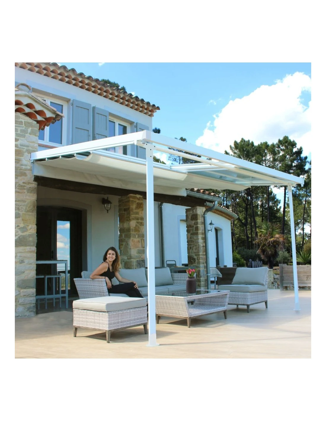 Pergola Adossée ODESSA Coloris Blanc - Aluminium 3 X 3.60 M 3 Pergola Adossée ODESSA Coloris Blanc - Aluminium 3 X 3.60 M