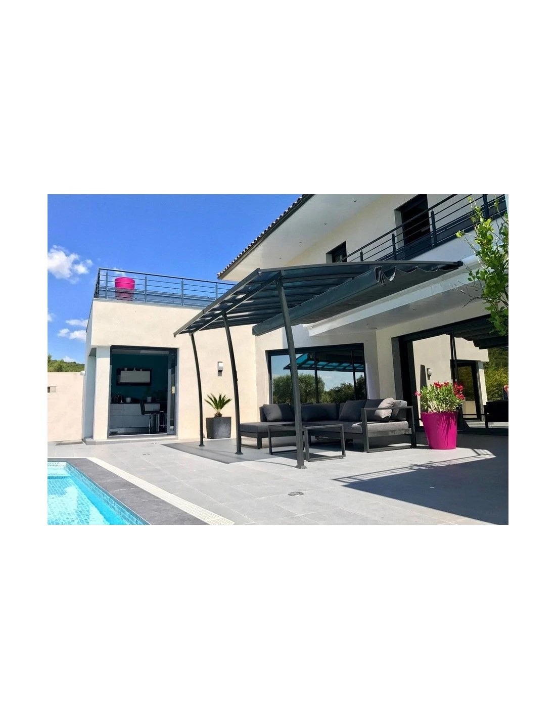 Pergola Adossée OSLO 3.5 X 4 M - Polycarbonate, Acier Et Aluminium 4 Pergola Adossée OSLO 3.5 X 4 M - Polycarbonate, Acier Et Aluminium – Image 2